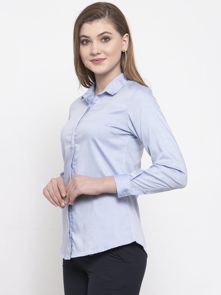 Women Blue Pure Cotton Solid Slim Fit Formal Shirt