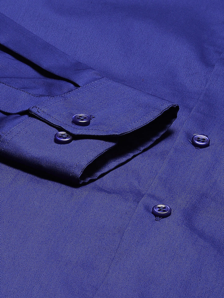 Men Blue Solid Pure Cotton Slim Fit Formal Shirt