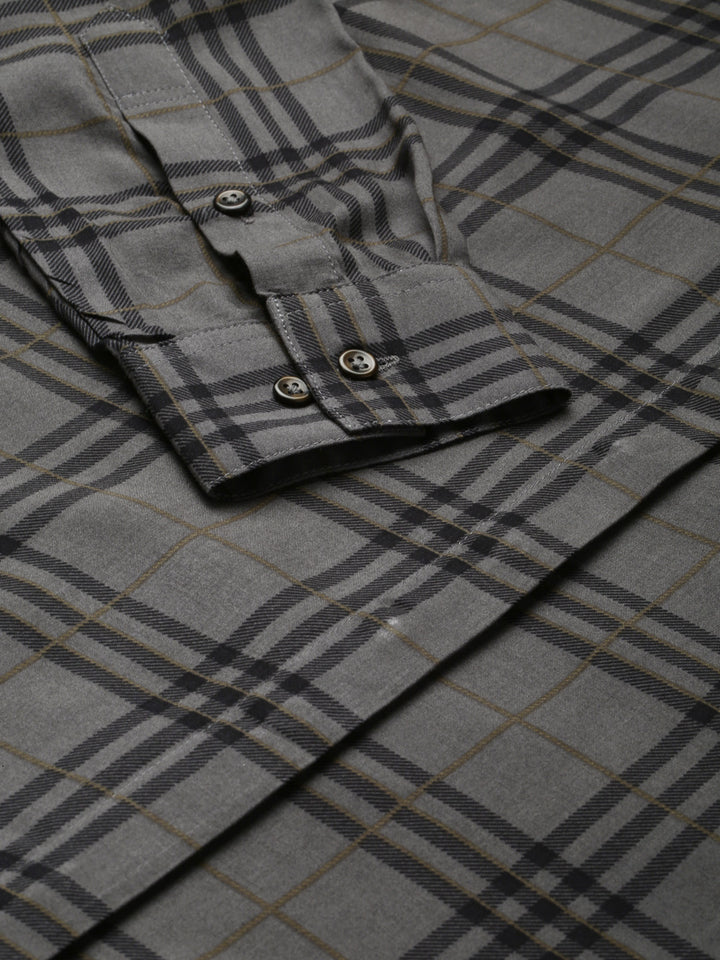 Women Grey & Black Checked Viscose Rayon Regular Fit Formal Shirt