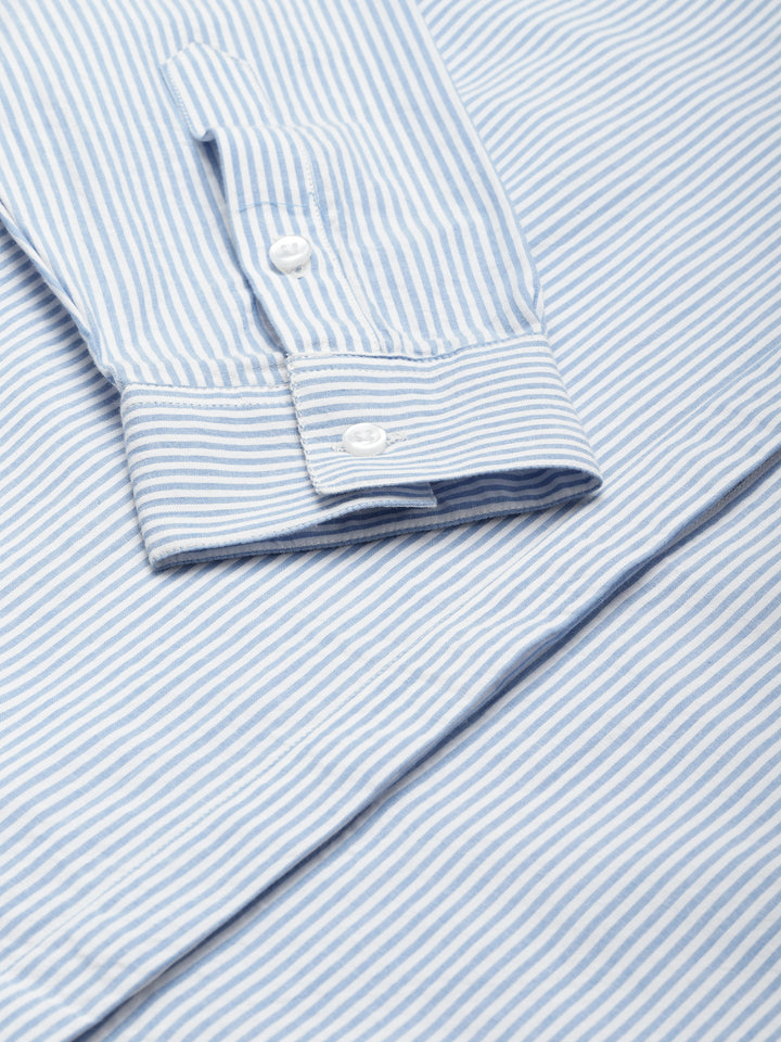 Women Blue & White Striped Pure Cotton Regular Fit Formal Shirt