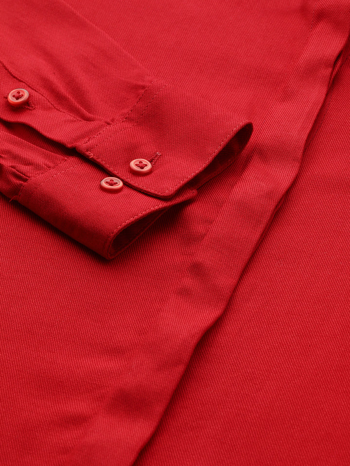 Women Red Solid Viscose Rayon Regular Fit Formal Shirt