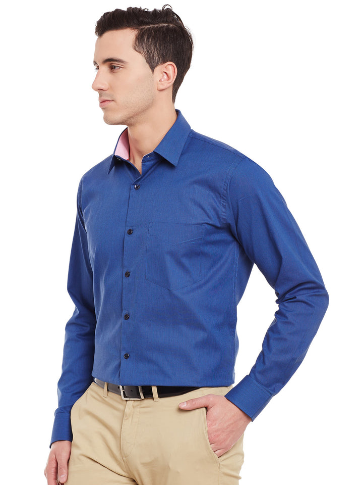 Men Royal Blue Self Design Pure Cotton Slim Fit Formal Shirt
