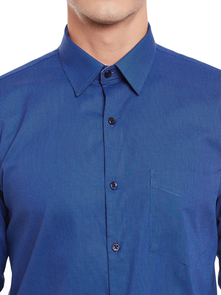 Men Royal Blue Self Design Pure Cotton Slim Fit Formal Shirt