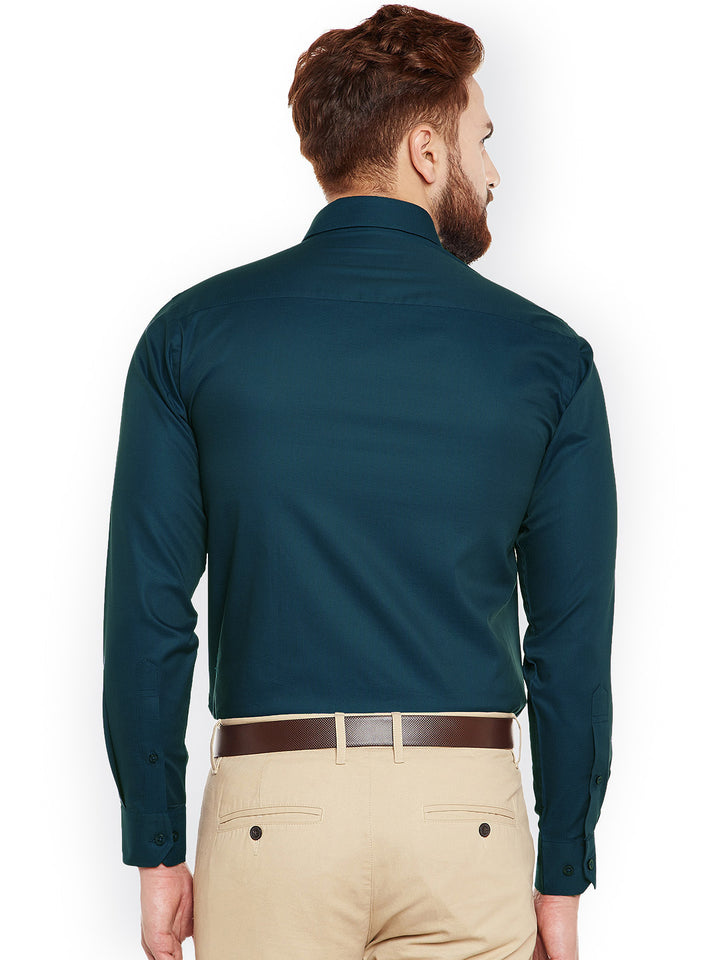 Men Turquoise Blue Self Desing Slim Fit Formal Shirt