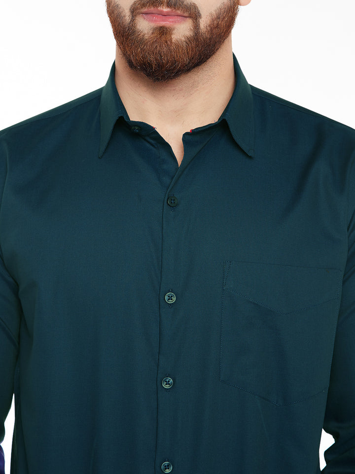 Men Turquoise Blue Self Desing Slim Fit Formal Shirt