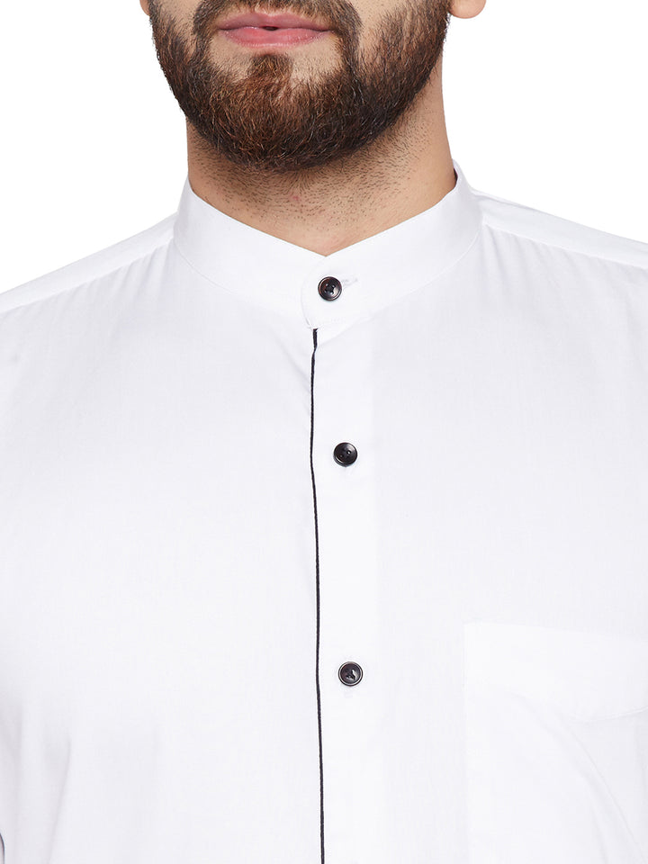 Men White Solid Mandarin Collar Slim Fit Pure Cotton Formal Shirt