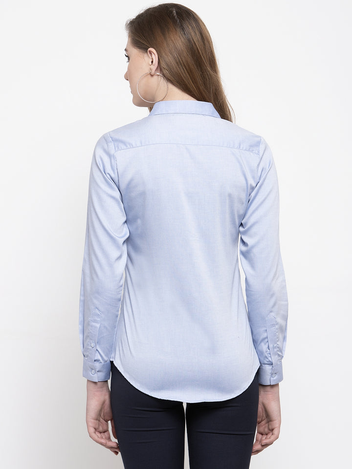 Women Blue Pure Cotton Solid Slim Fit Formal Shirt