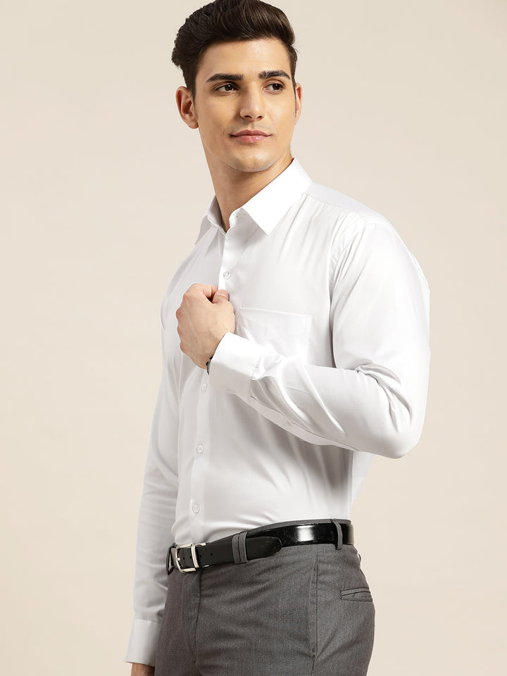 Men White Pure Cotton Solid Regular Fit Formal Shirt