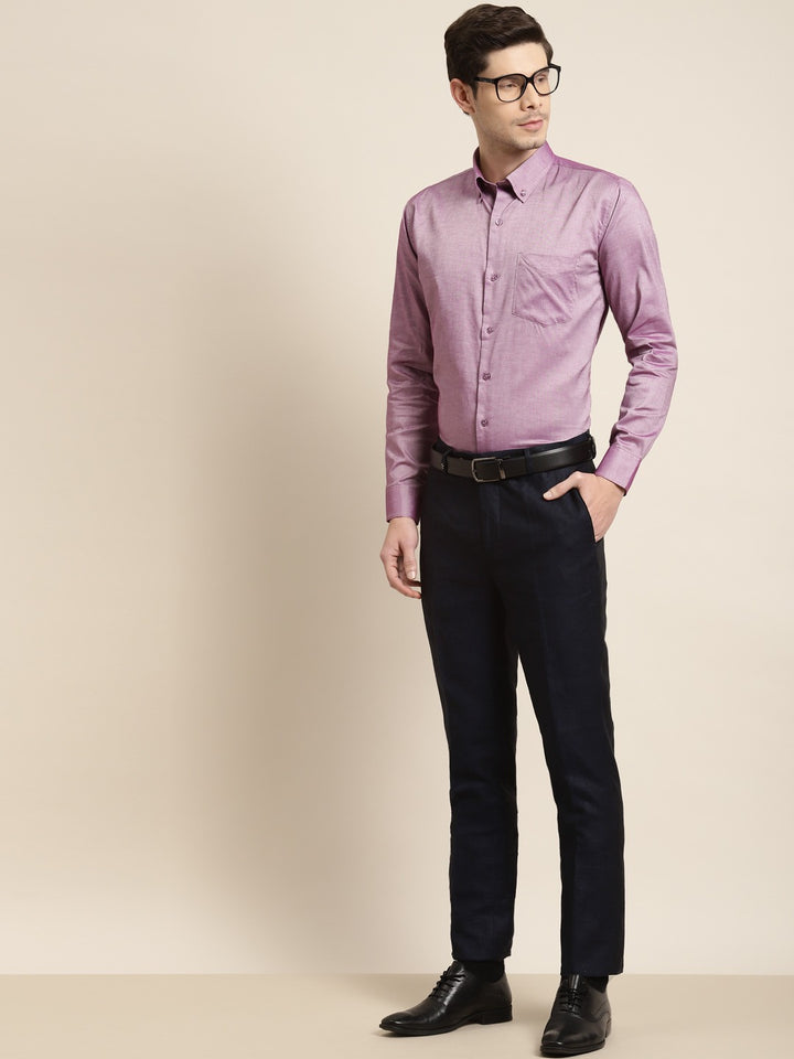 Men Purple Solid Pure Cotton Slim Fit Formal Shirt