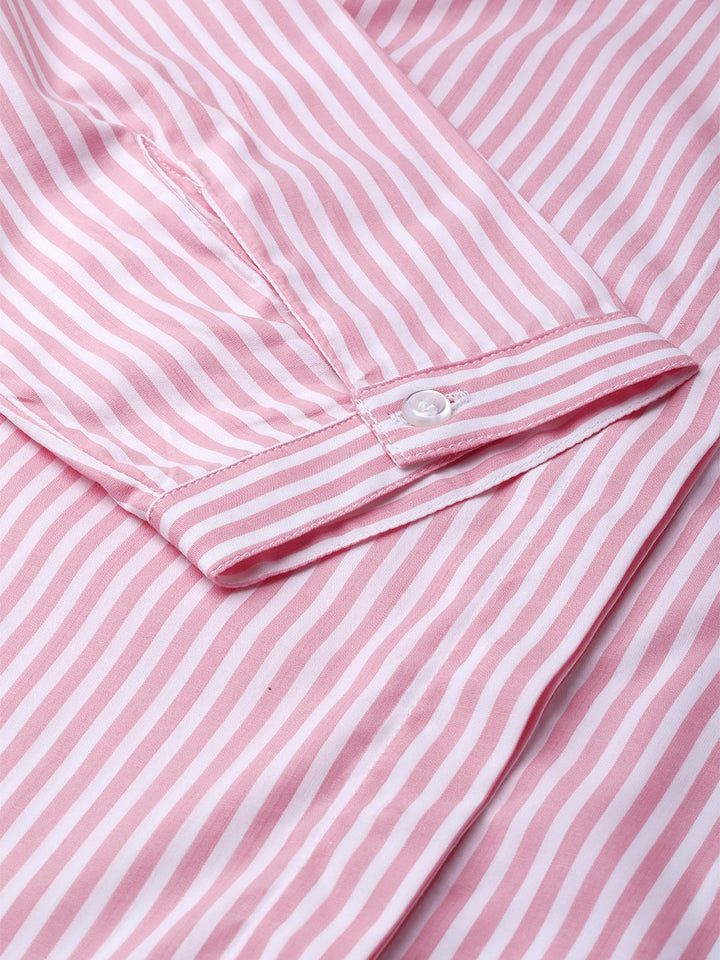 Women Pink & White Checks Pure Cotton Slim Fit Formal Shirt
