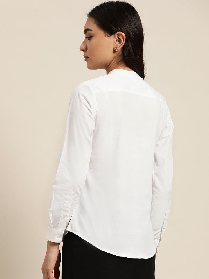 Women White Solids Pure Cotton Slim Fit Formal Top