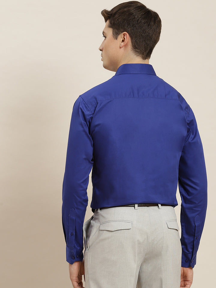 Men Blue Solid Pure Cotton Slim Fit Formal Shirt
