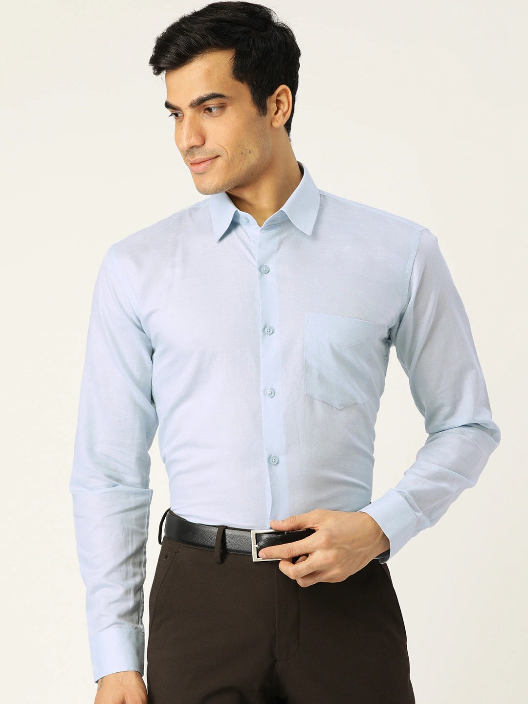 Men Blue Classic Slim Fit Solid Formal Shirt