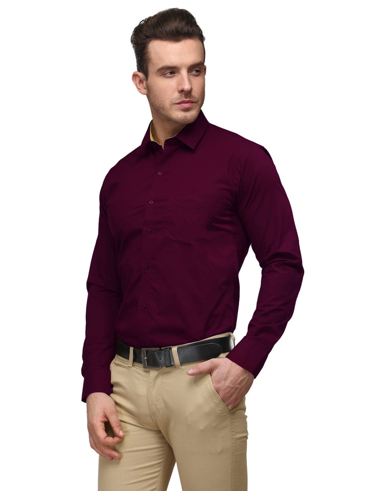 Men Wine Solid Slim Fit Pure Cotton Formal Shirt