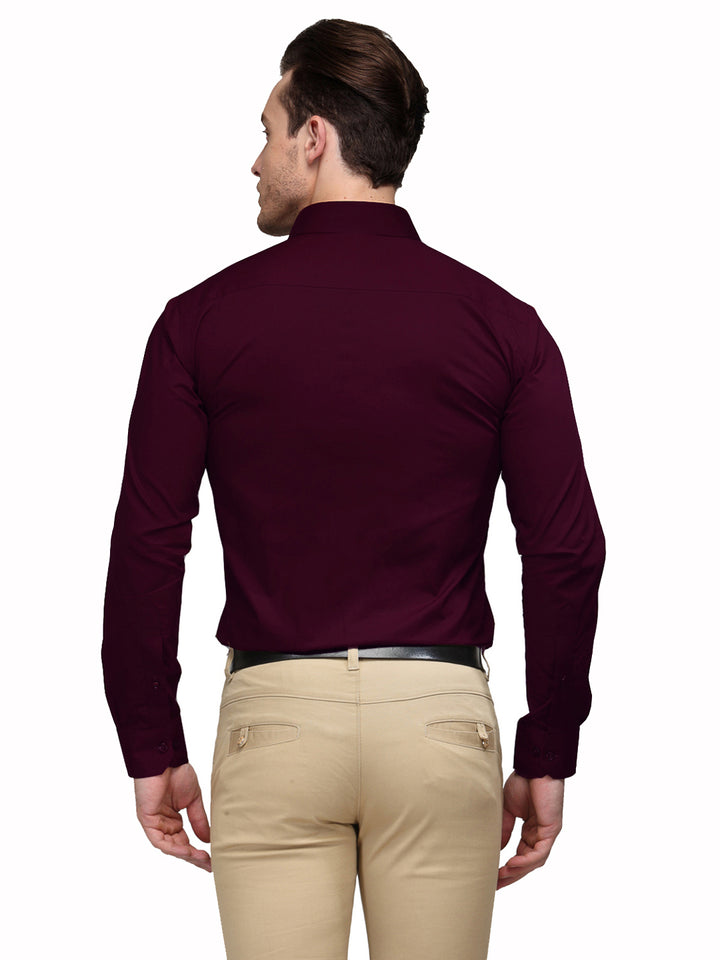 Men Wine Solid Slim Fit Pure Cotton Formal Shirt