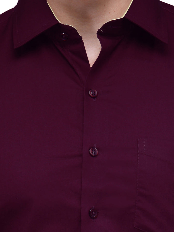 Men Wine Solid Slim Fit Pure Cotton Formal Shirt