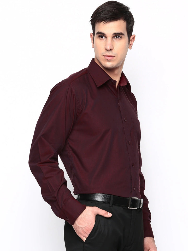 Men Maroon Solids Pure Cotton Regular Fit Formal Shirt