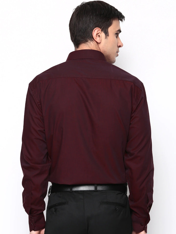 Men Maroon Solids Pure Cotton Regular Fit Formal Shirt