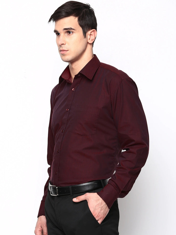 Men Maroon Solids Pure Cotton Regular Fit Formal Shirt