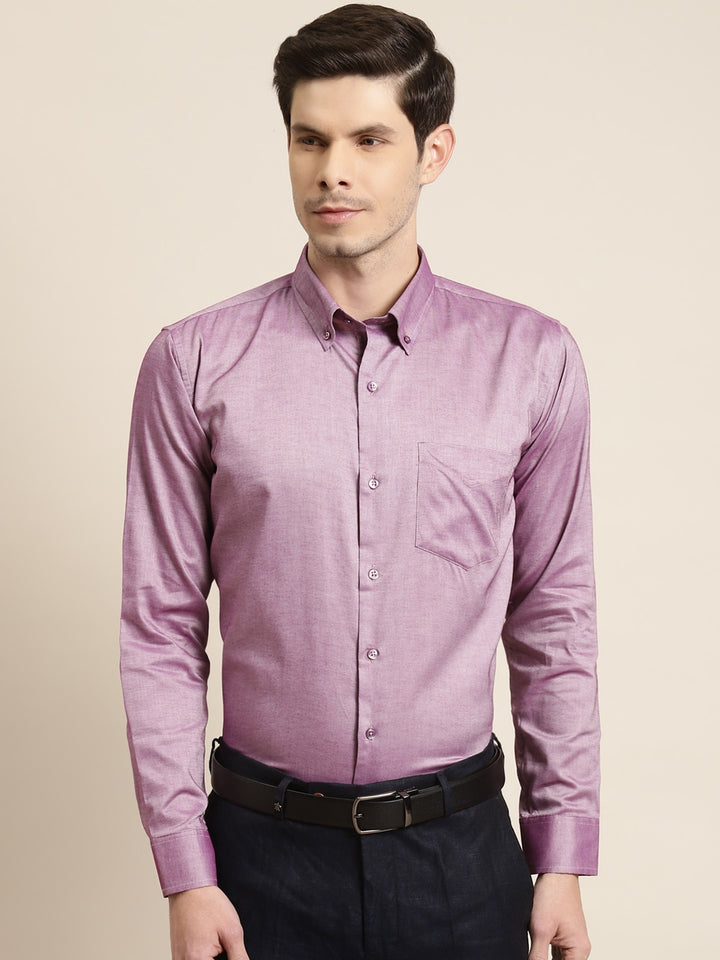Men Purple Solid Pure Cotton Slim Fit Formal Shirt