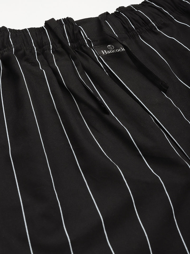 Men Black Stripes Pure Cotton Regular Fit Night Wear Night Suit