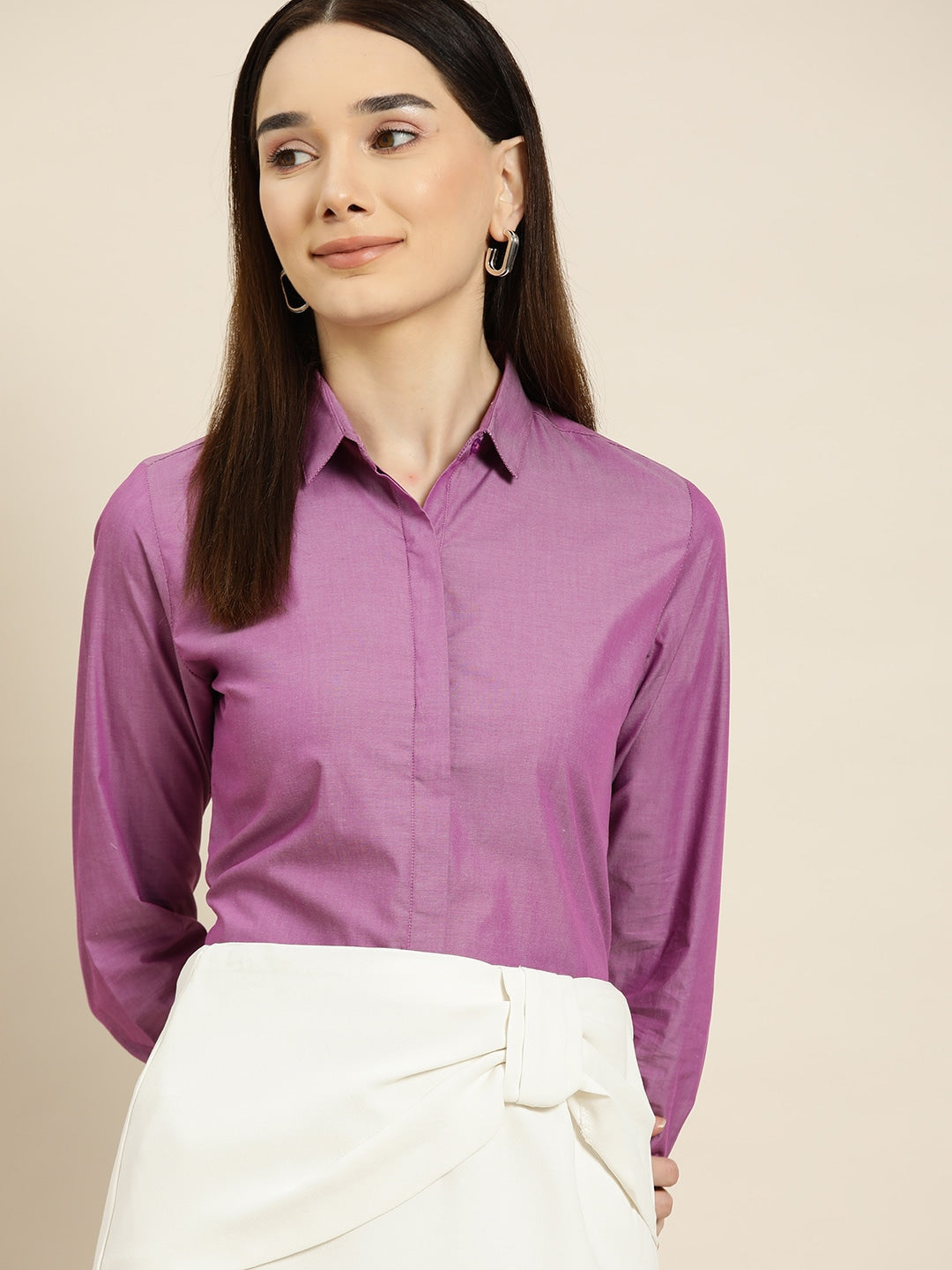 purple dress shirt women Hancock Women Purple Solids Pure Cotton Slim Fit Formal Shirt