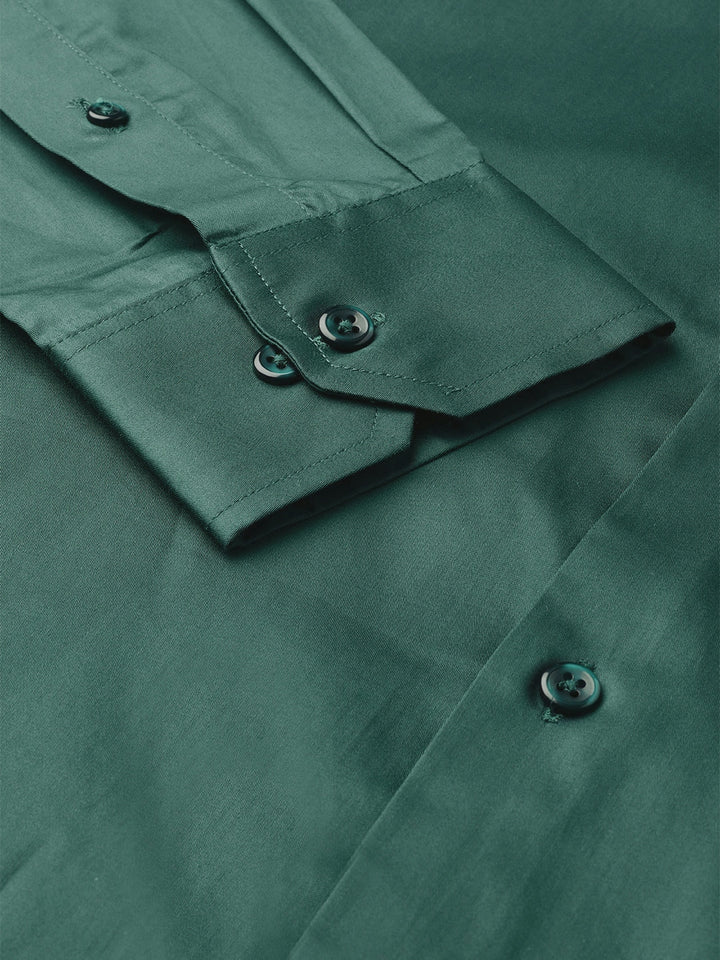 Men Bottle Green Solids Pure Cotton Slim Fit Formal Shirt