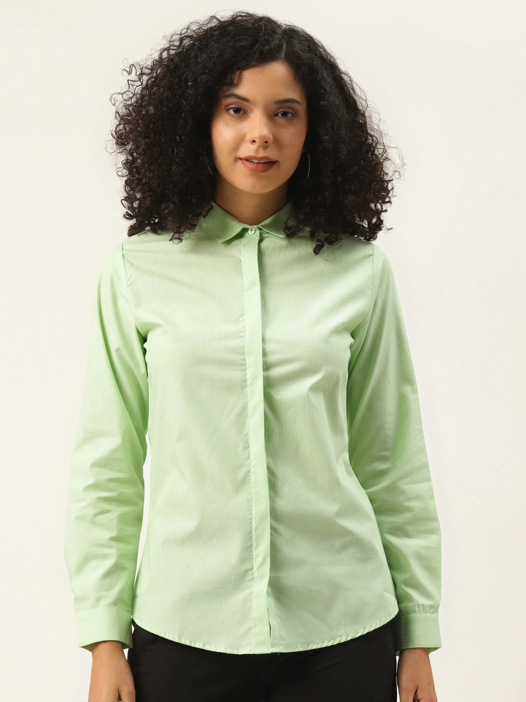 Formal Sweatshirt Lime Green Women Light Green Solids Pure Cotton