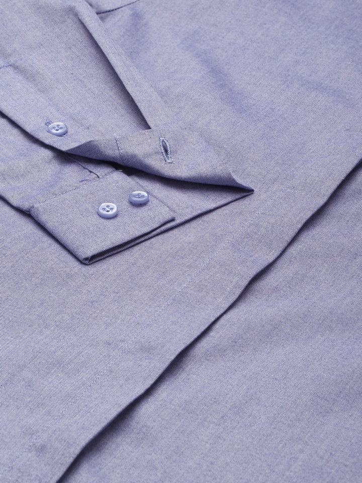 Women Blue Solid Chambray Cotton Rich Slim Fit Formal Shirt
