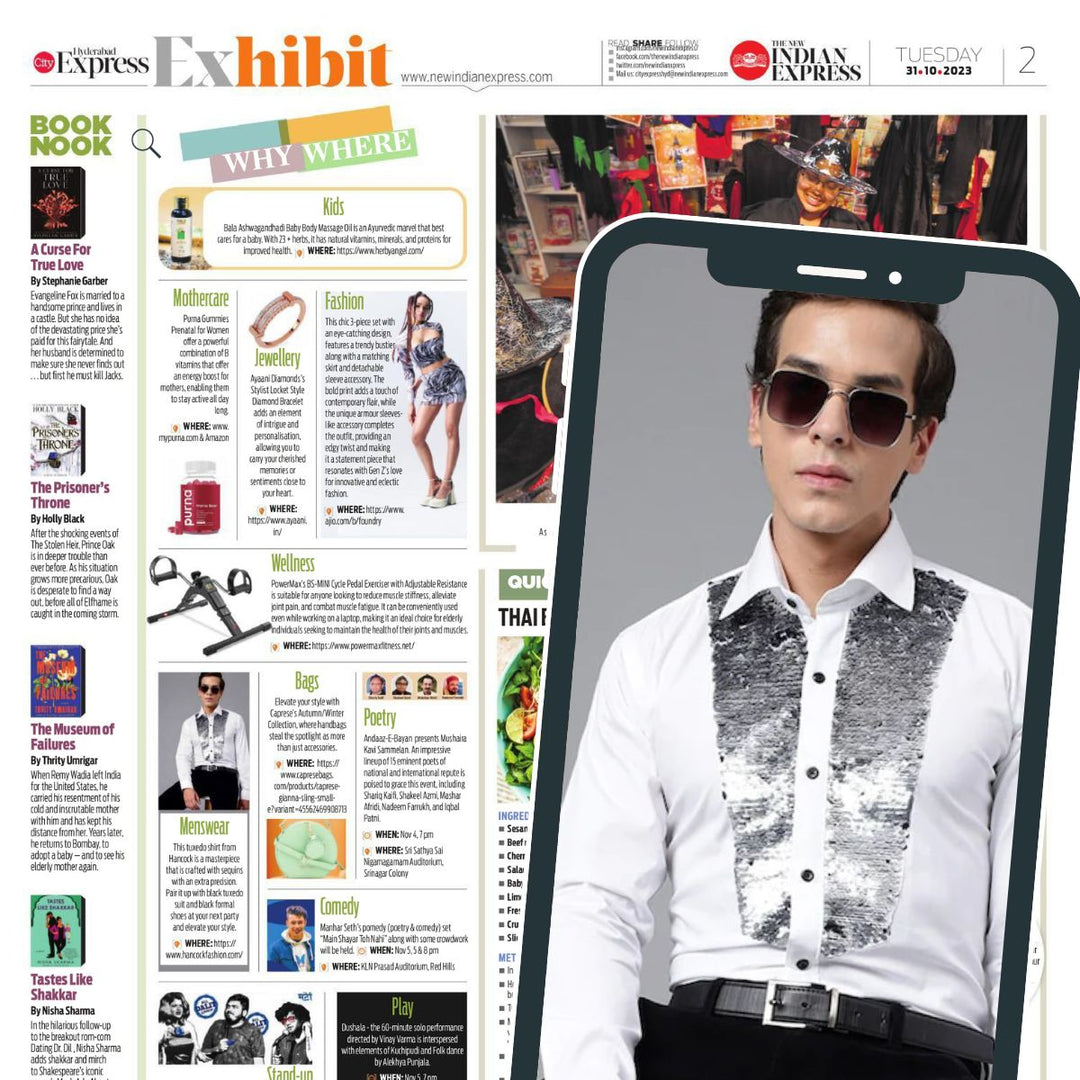 Captivating Tuxedo Shirt: Hancock Fashion's Indian Express Mention