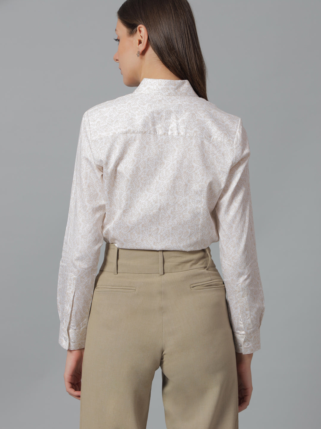 Women Cream Prints Pure Cotton Regular Fit Formal Shirt