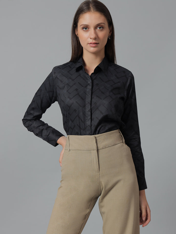 Women Black Prints Pure Cotton Regular Fit Formal Shirt