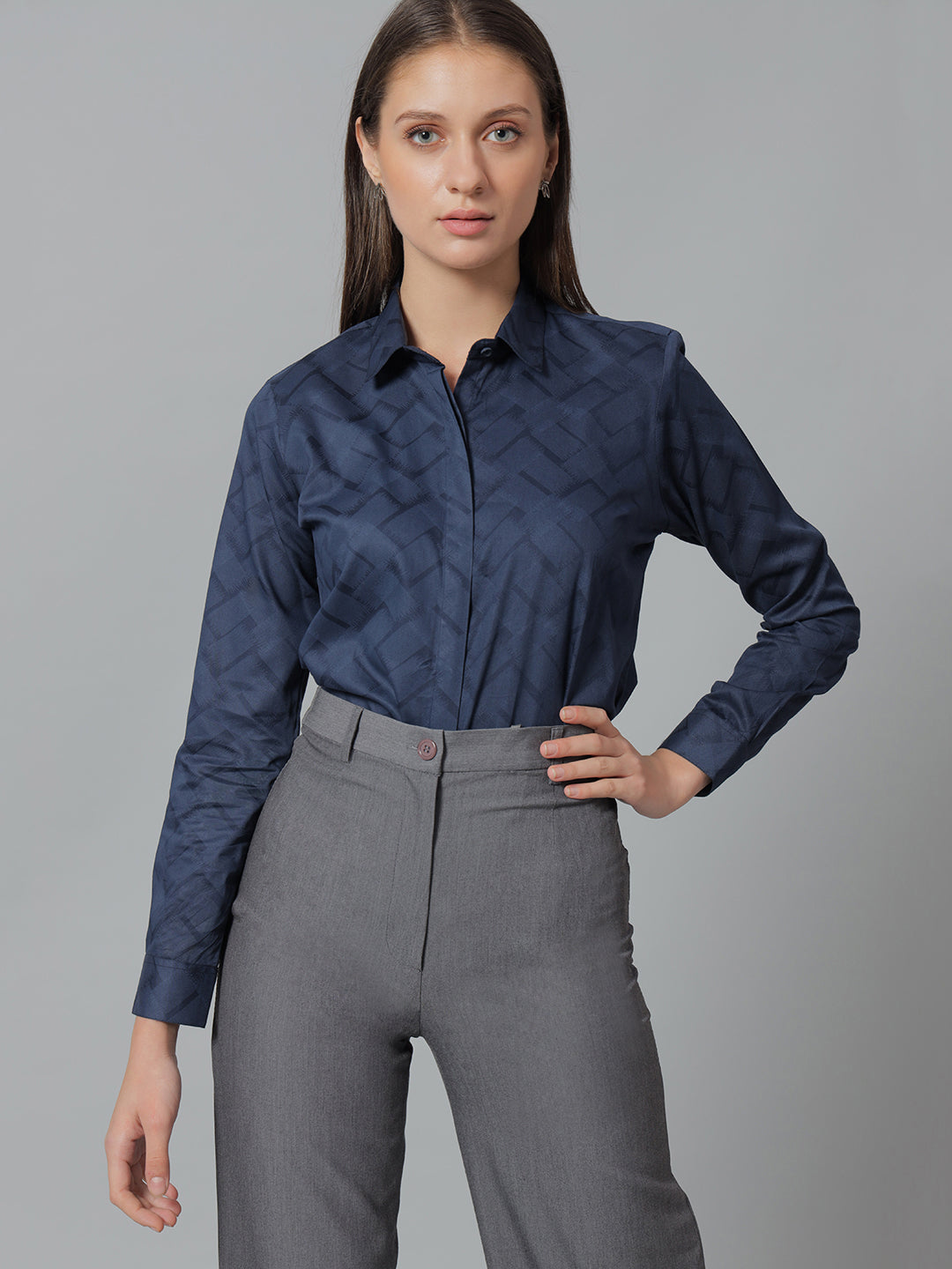 Women Navy  Prints Pure Cotton Regular Fit Formal Shirt