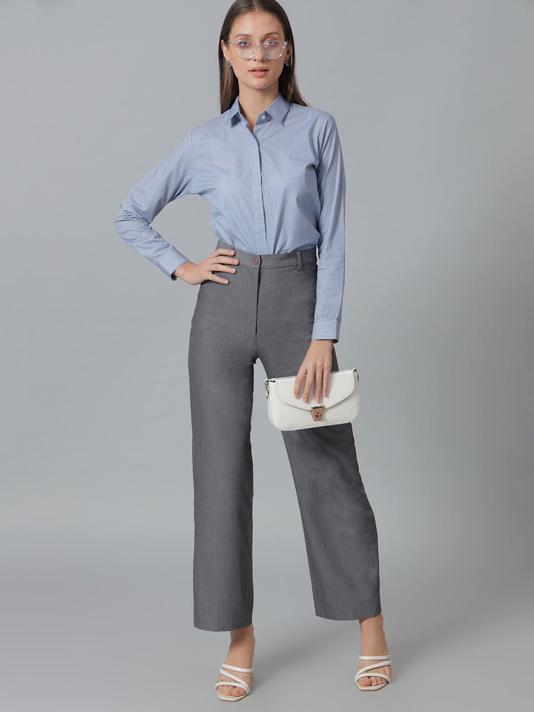 Dress Shirt Combination White Shirt And Grey Pant Formal Women