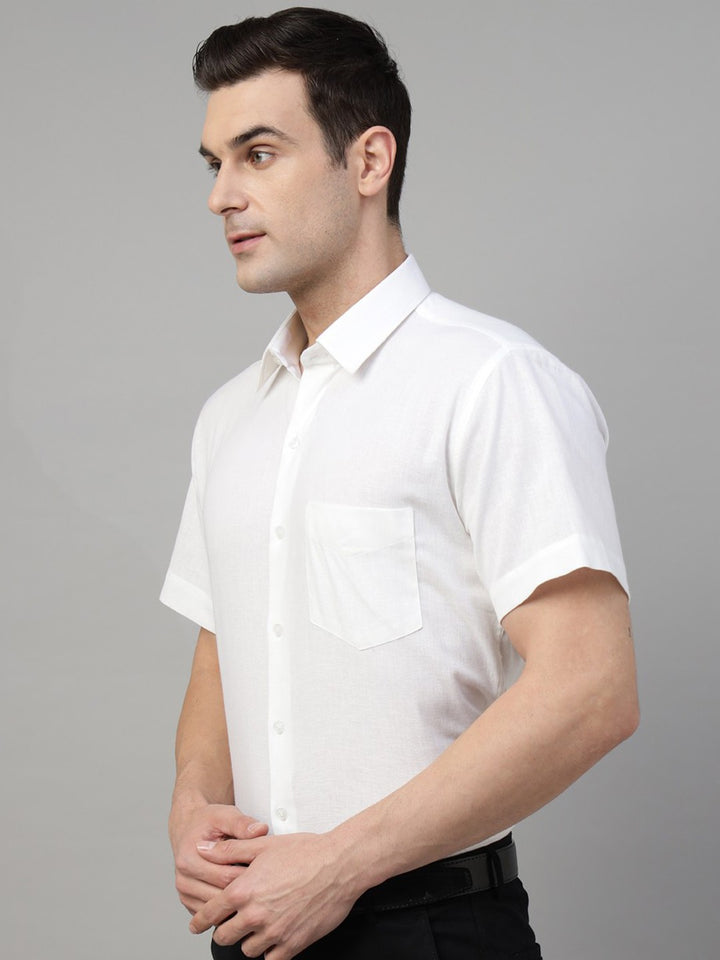  white solid linen short sleeves shirt 

