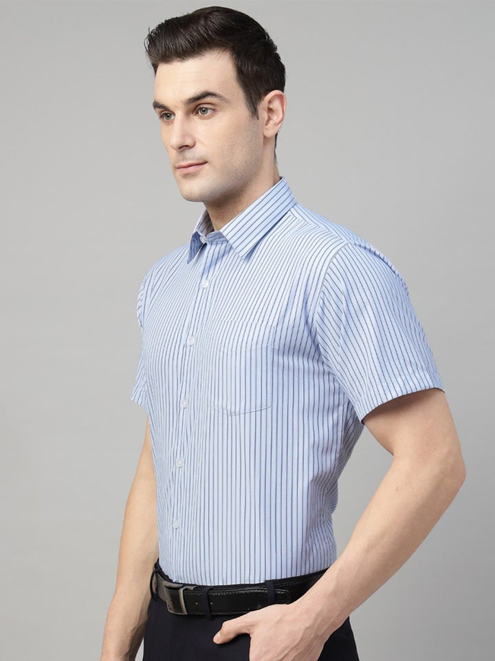 Men Blue Stripe Cotton Slim Fit Formal Shirt