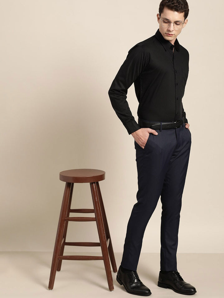 Men Black Solid Pure Cotton Regular Fit Formal Shirt