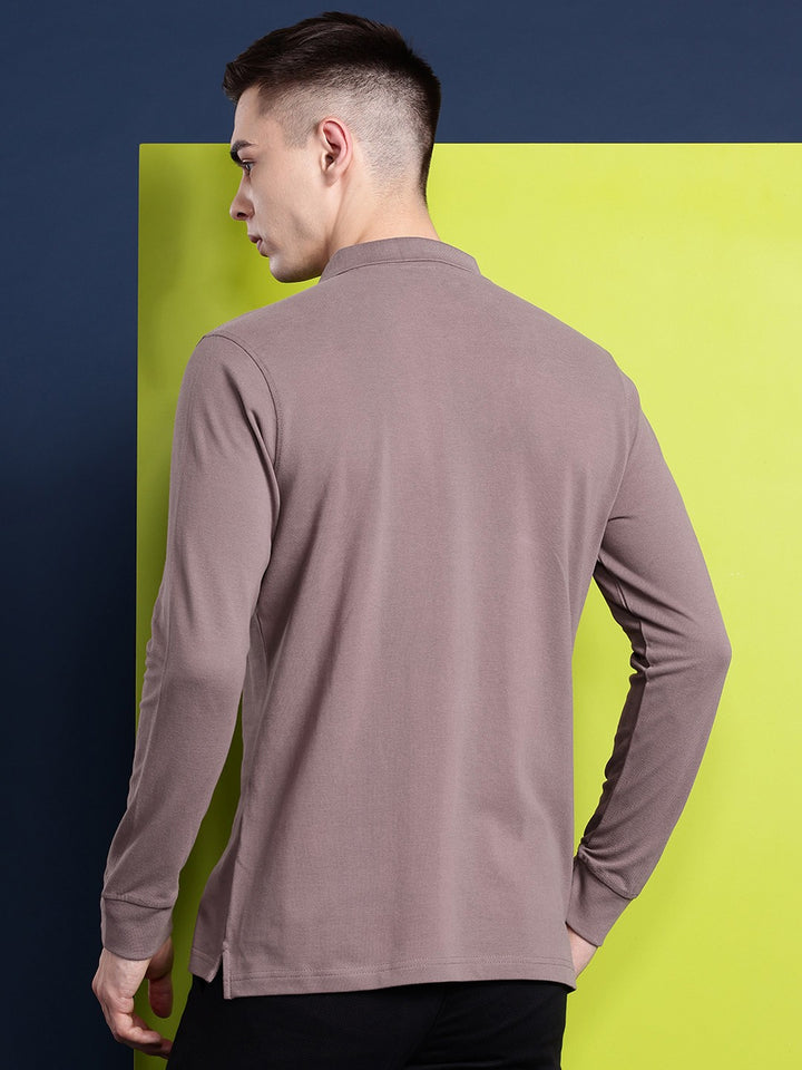 Men Dust yMauve Solid Pure Cotton Slim Fit T-Shirt