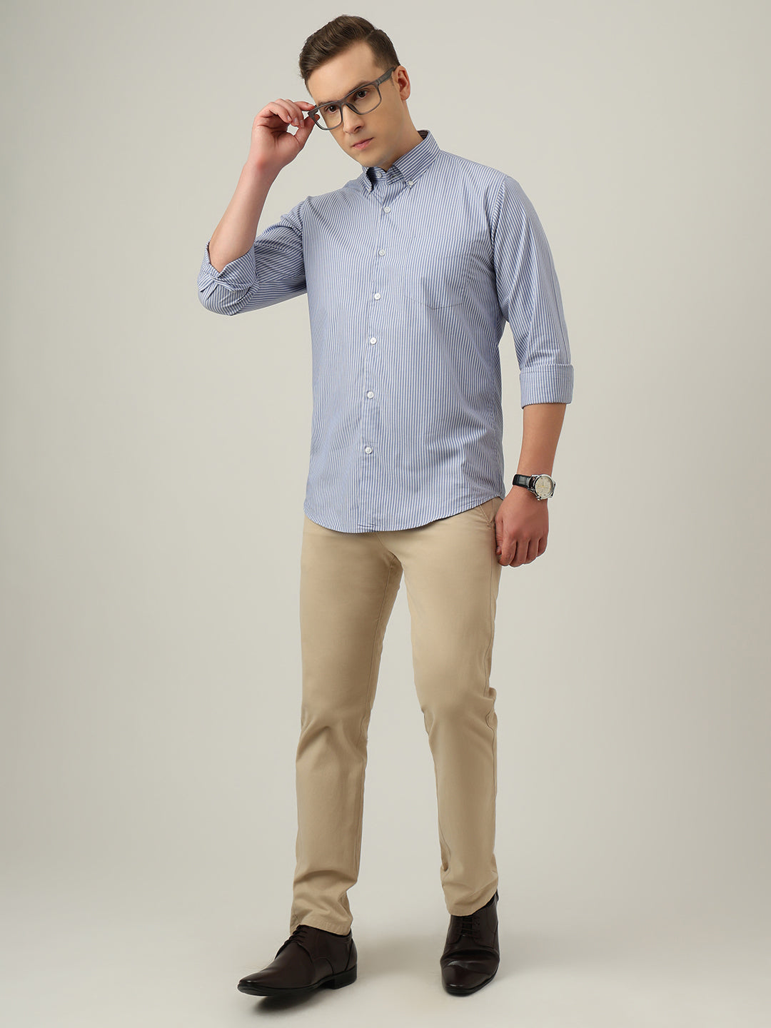 Hancock   Men   Blue & White   Stripes   Pure Cotton   Slim Fit   Formal   Shirt