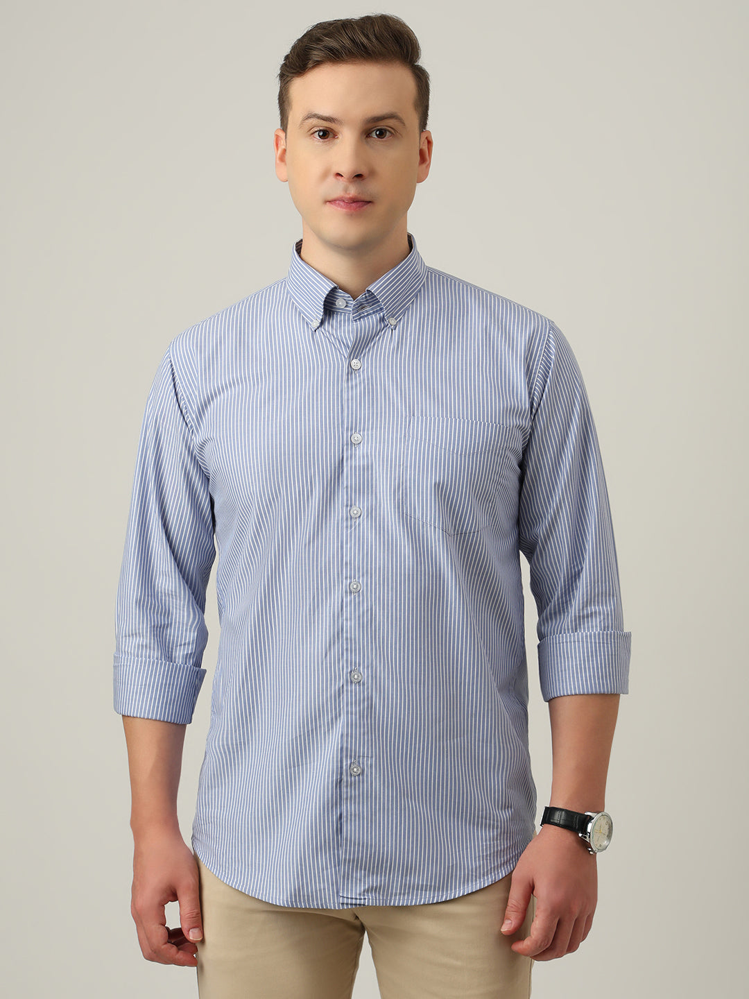 Hancock   Men   Blue & White   Stripes   Pure Cotton   Slim Fit   Formal   Shirt