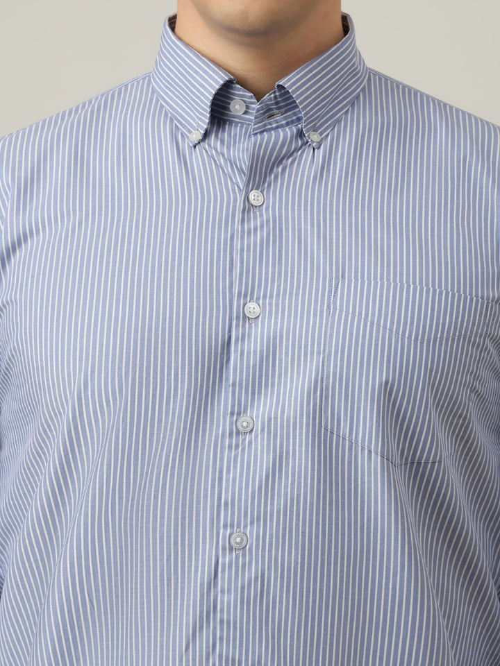 Hancock   Men   Blue & White   Stripes   Pure Cotton   Slim Fit   Formal   Shirt