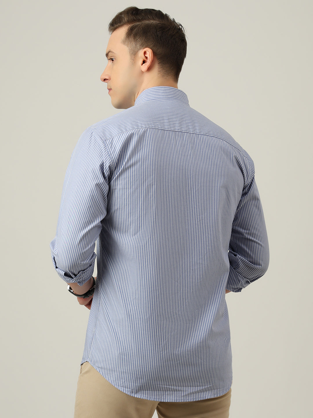 Hancock   Men   Blue & White   Stripes   Pure Cotton   Slim Fit   Formal   Shirt
