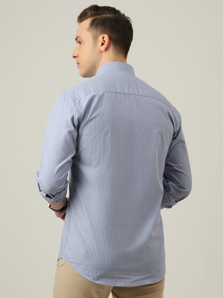 Hancock   Men   Blue & White   Stripes   Pure Cotton   Slim Fit   Formal   Shirt