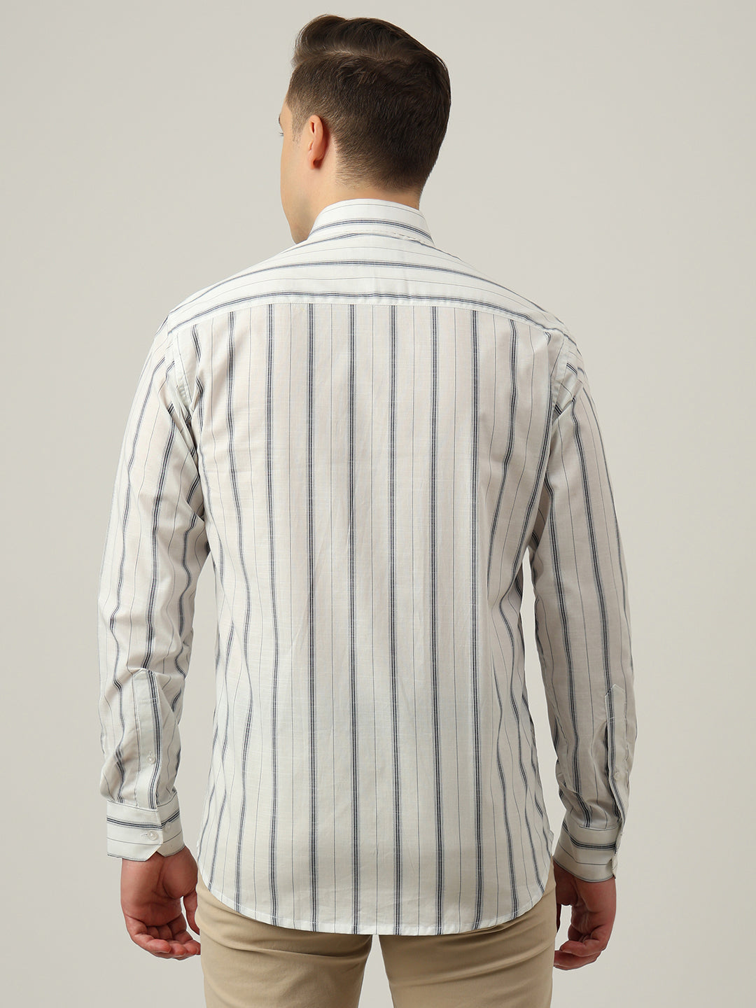 Hancock   Men   White   Stripes   Pure Cotton   Slim Fit   Formal   Shirt