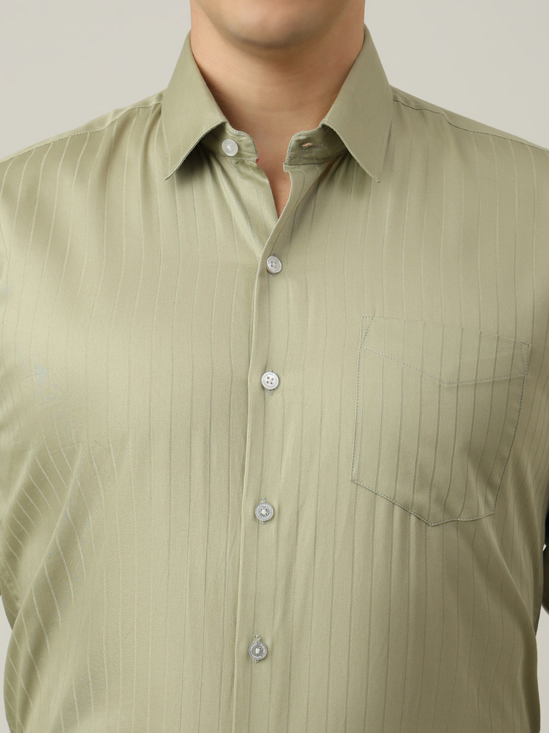 Hancock   Men   Green   Stripes   Pure Cotton   Slim Fit   Formal   Shirt