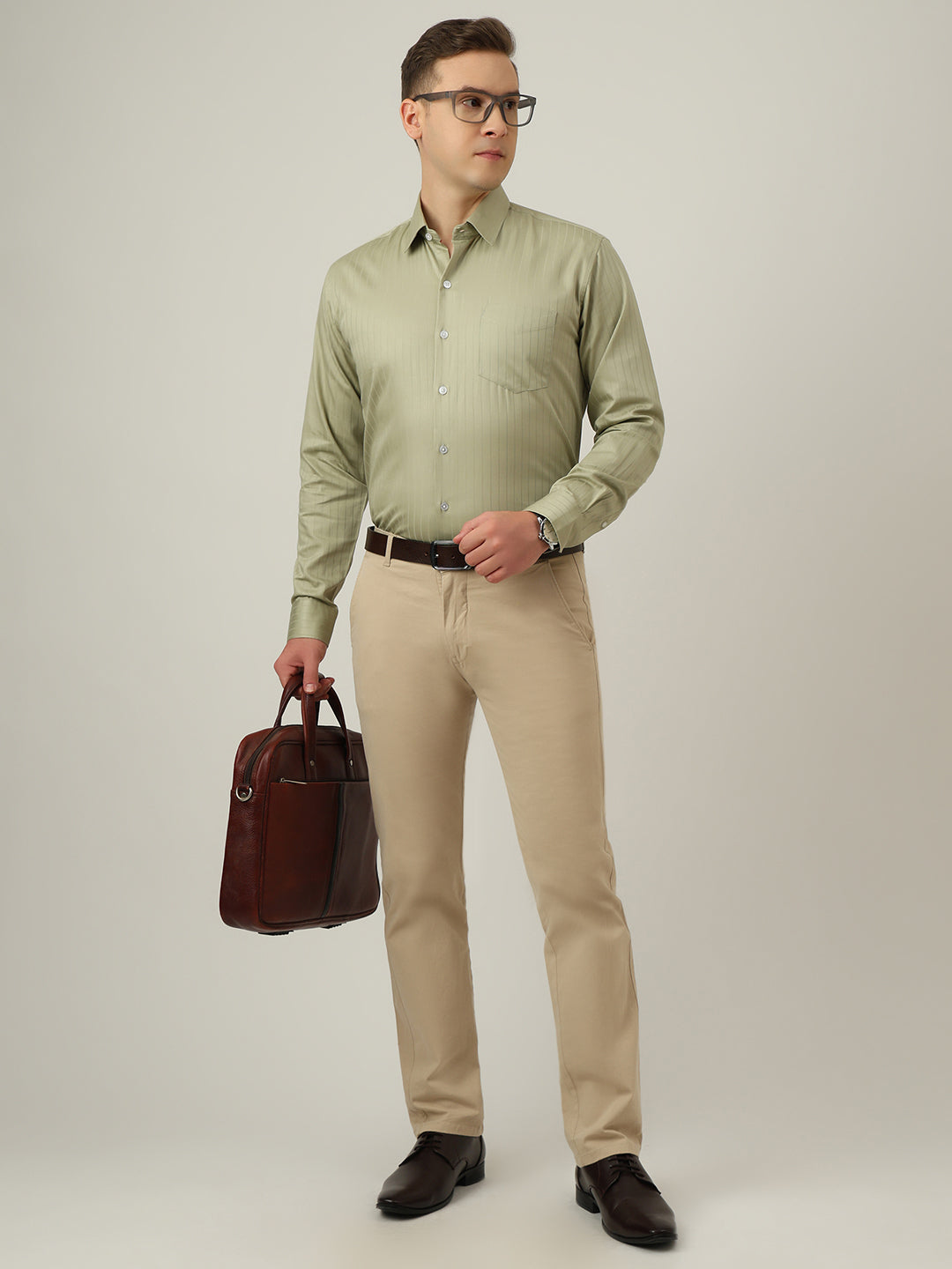 Hancock   Men   Green   Stripes   Pure Cotton   Slim Fit   Formal   Shirt