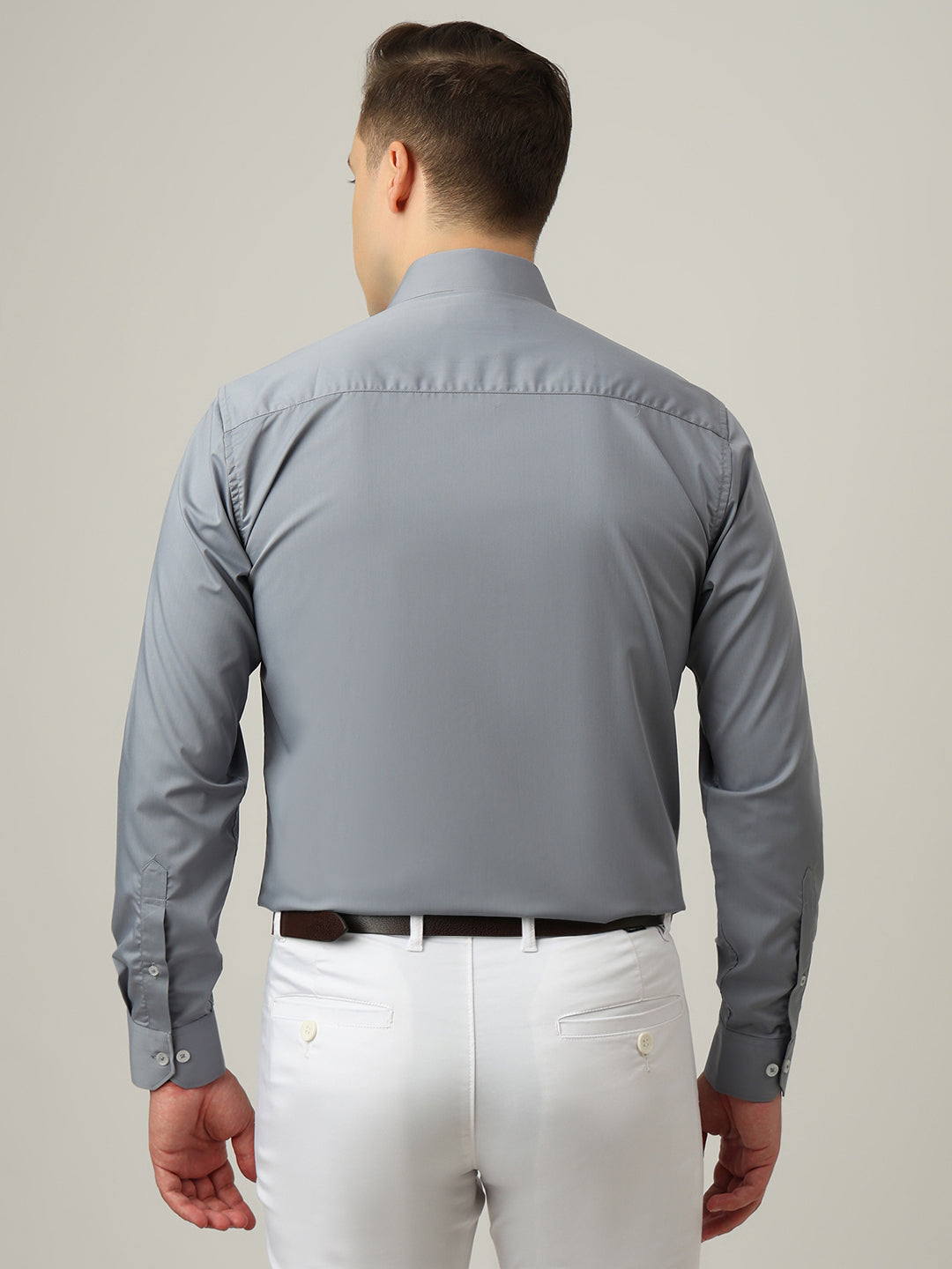 Hancock   Men   Grey   Solids   Cotton Elastane   Slim Fit   Formal   Shirt