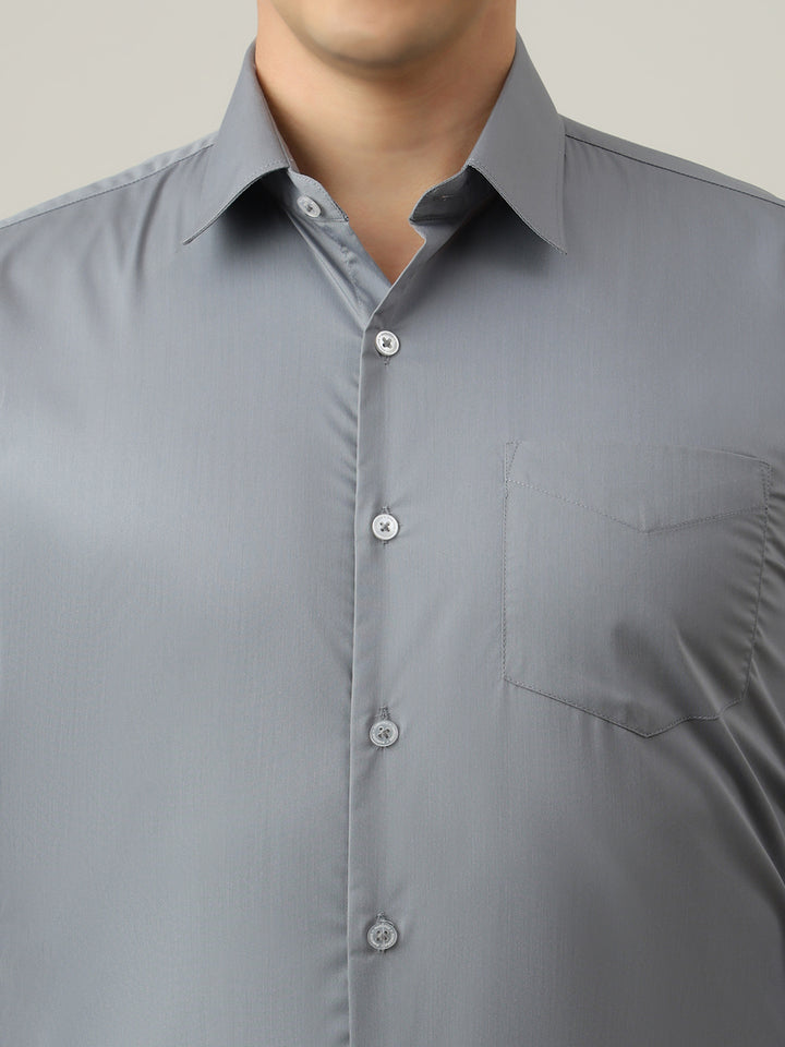 Hancock   Men   Grey   Solids   Cotton Elastane   Slim Fit   Formal   Shirt