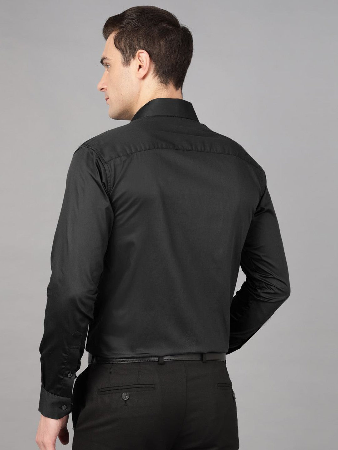 Hancock Men Black Print Wrinkle Free Pure Cotton Satin Slim Fit Party Shirt