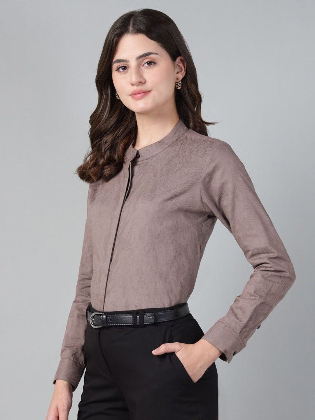 Hancock Women Mauve Solid Pure Cotton Regular Fit Formal Shirt